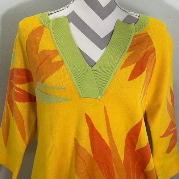 Soft Surroundings Yellow Tropical Bird of Paradise Knit Sweater 1/2 Sleeve Med - Picture 5 of 9